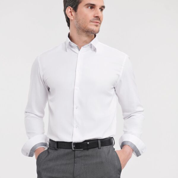 Men's Long Sleeve Tailored Contrast Herringbone Shirt  Thumbnail